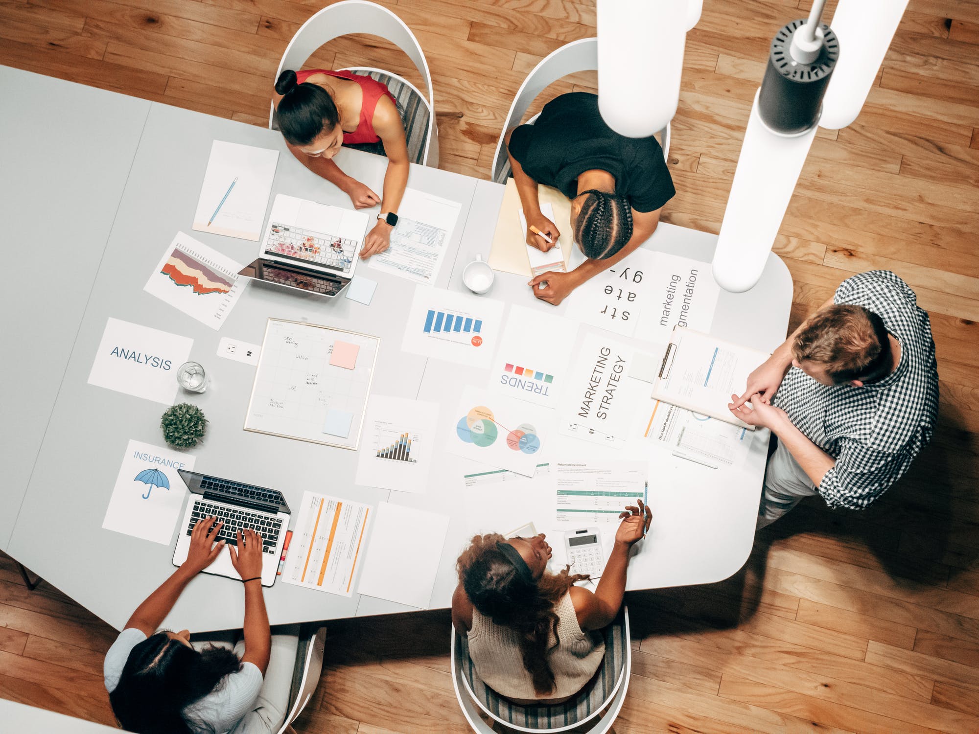 aerial view of team working